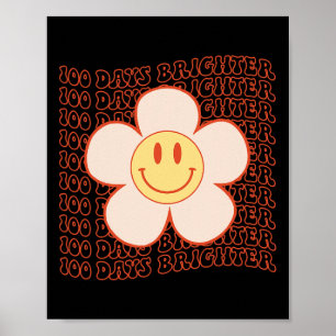 Poster 100º dia de escola retrô Groovy Face Feliz 100 dia