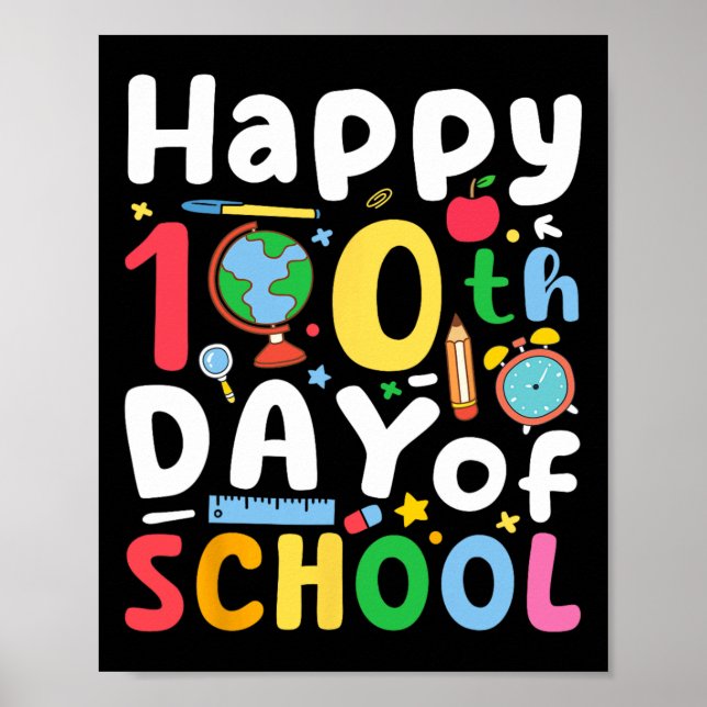 Poster 100º Dia de Professores Crianças Meninas Feliz (Frente)