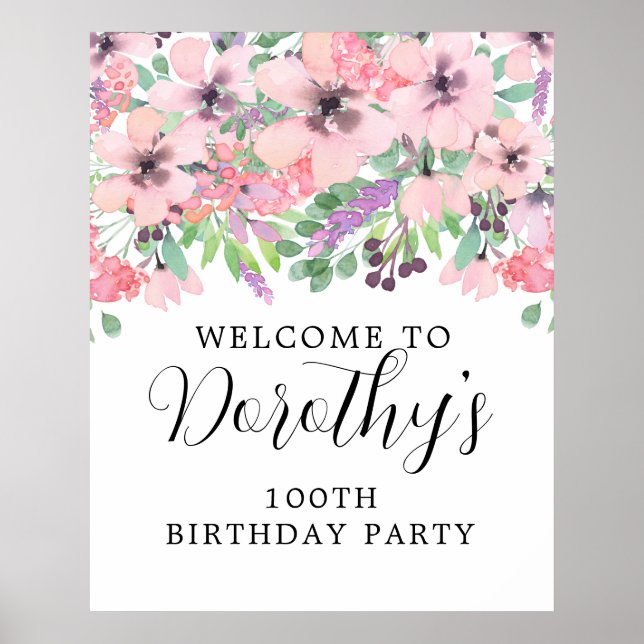 Poster 100º Sinal de Boas-vindas Púrpura Rosa Rosa Rosa R (Frente)