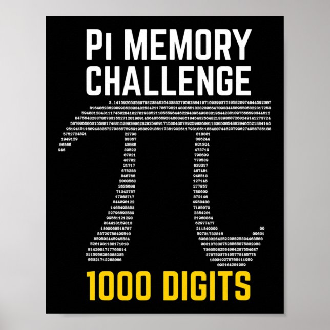 Poster 1000 Dígitos Do Desafio De Memória Pi - Pi Day (Frente)