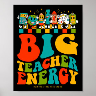 Poster 100.º Dia Da Escola Grande Teacher Energy Groovy H