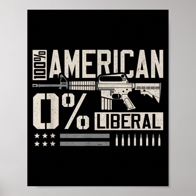 Poster 100% American 0% Liberal Funny Pro Gun Owner Lover (Frente)