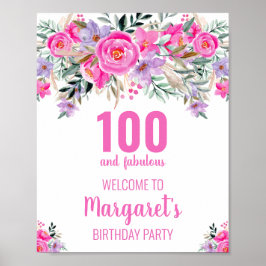 Poster 100 and fabulous pink elegant birthday party