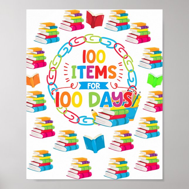 Poster 100 artigos para 100 dias 100 dia de camisa escola (Frente)