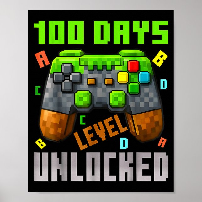 Poster 100 Days Level Unlocked Gaming 100 Days Of School  (Frente)