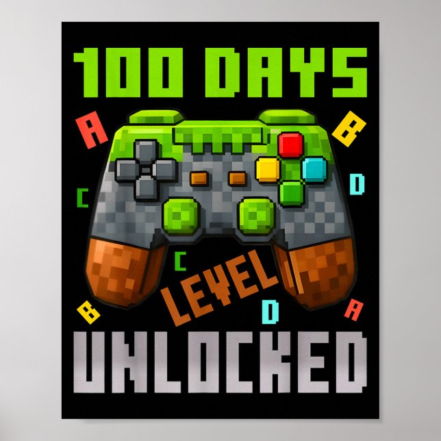 Poster 100 Days Level Unlocked Gaming 100 Days Of School  (Frente)