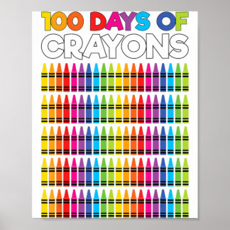 Poster 100 Days Of Crayons Shirt For Girls Kids 100th Day