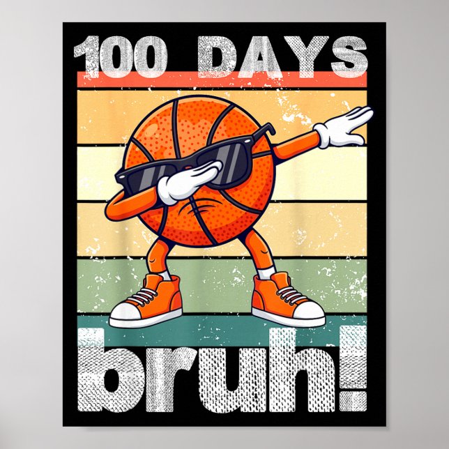 Poster 100 Days Of School Bruh Funny Kids Boys Dabbing Ba (Frente)