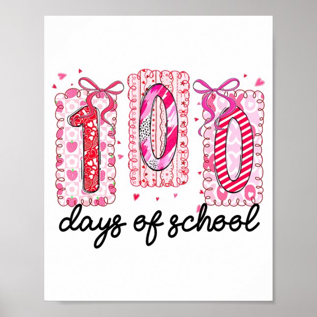 Poster 100 Days Of School Coquette Valentine Girls Teache (Frente)