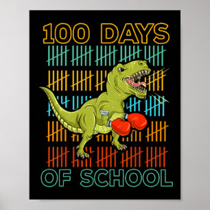 Poster 100 Dias Da Escola 2025 Dinossauro Boxing Mma Mart