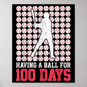 Poster 100 Dias De Basebol Escolar 100.º Dia Para Rapazes