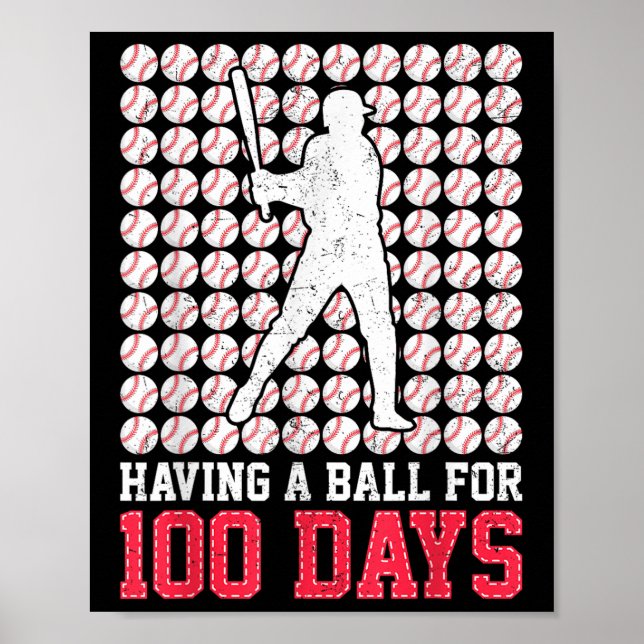 Poster 100 Dias De Basebol Escolar 100.º Dia Para Rapazes (Frente)