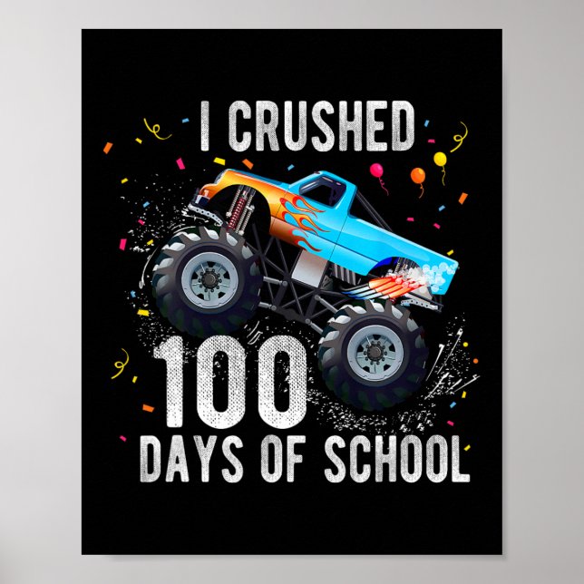 Poster 100 Dias De Caminhão De Monstro Escolar 100.º Dia  (Frente)