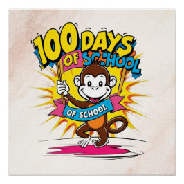 Pôster 100 dias de Design de animação escolar divertida