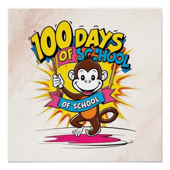 Pôster 100 dias de Design de animação escolar divertida (Frente)