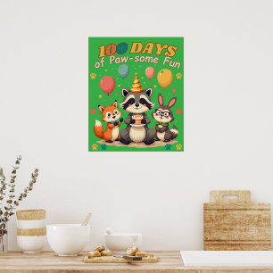 Poster 100 dias de diversão em pata: animais lindos