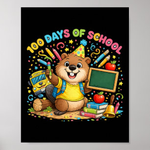 Poster 100 Dias De Escola Castor Fofo Celebração De Sala