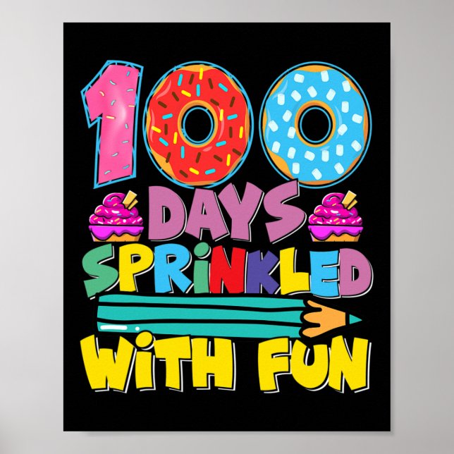 Poster 100 Dias De Escola Espelhados Com Cupcake Bonito D (Frente)