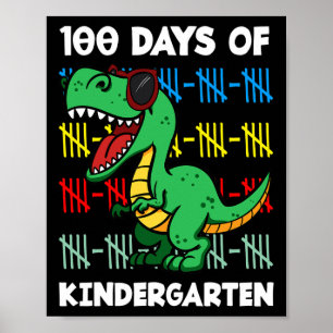 Poster 100 Dias De Estudo De Pré-Escolas T-rex Dino No Ja