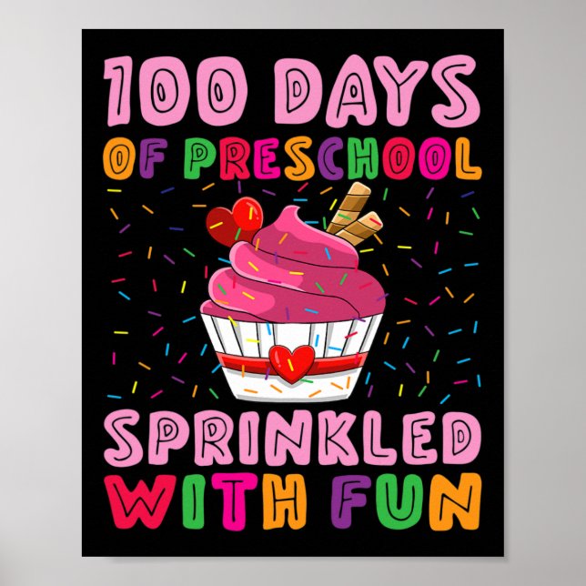 Poster 100 Dias De Pré-Escolas Empurradas Com Cupcake Div (Frente)