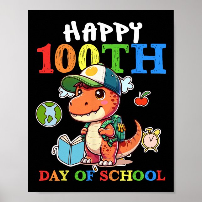 Poster 100 Dias De Professora Da Escola T Rex Dinossaur (Frente)