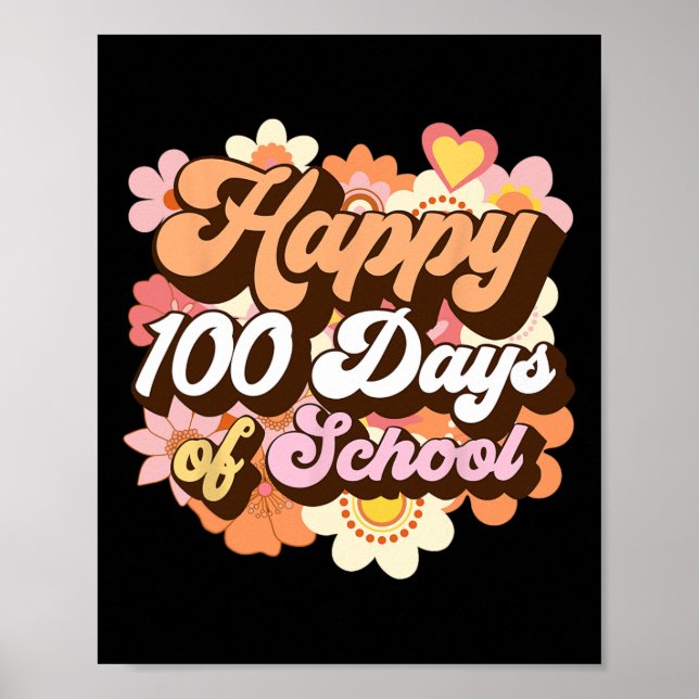 Poster 100 Dias De Professores Crianças Retro Feliz 100º (Frente)