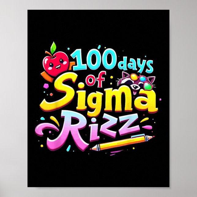 Poster 100 Dias De Sigma Rizz 100º Dia De Crianças Escola (Frente)