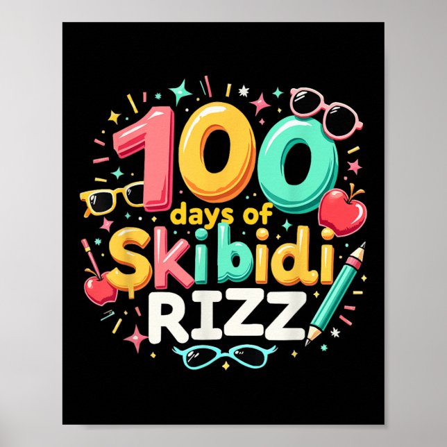 Poster 100 Dias De Skibidi Rizz 100º Dia De Crianças Esco (Frente)