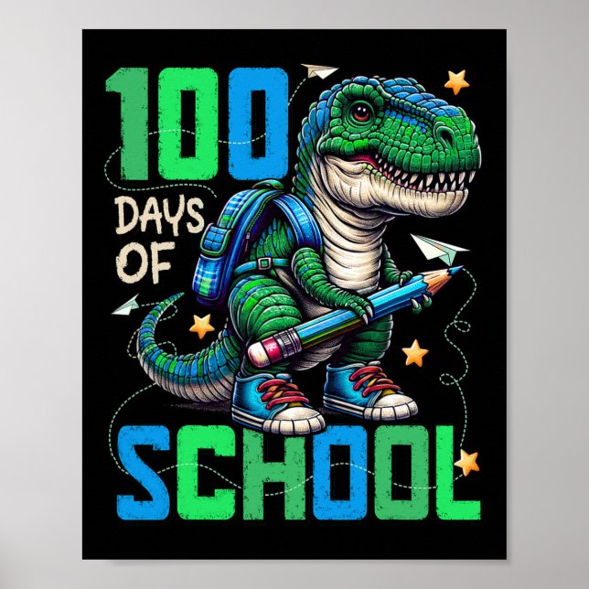 Poster 100 Dias De Trex Escolar 100 Dias Mais Inteligente (Frente)