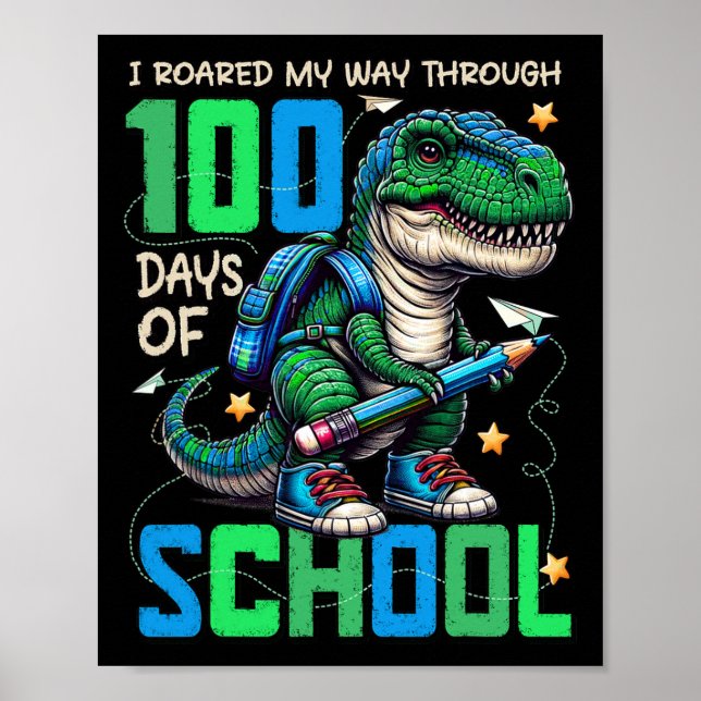 Poster 100 Dias De Trex Escolar 100 Dias Mais Inteligente (Frente)