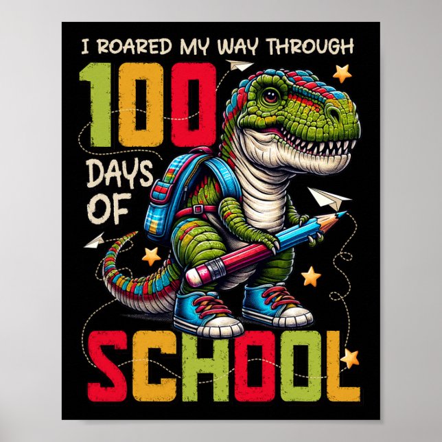 Poster 100 Dias De Trex Escolar 100 Dias Mais Inteligente (Frente)
