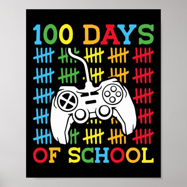 Poster 100 dias de Videos games escolares controlando jog (Frente)