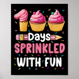 Poster 100 Dias Empurrados Com Cupcake Divertido 100 Dias