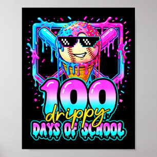 Poster 100 Dias Gotejantes De Sorvete De Beisebol Escolar
