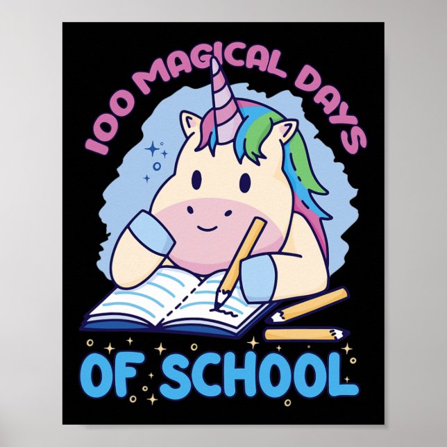 Poster 100 Dias Mágicos De Unicórnio Escolar 100 Dias De  (Frente)