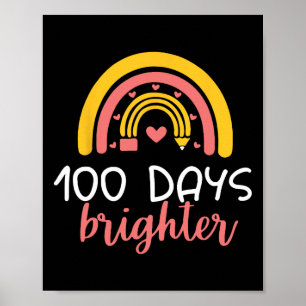 Poster 100 dias Mais Brighter Rainbow Teacher Girl 100th