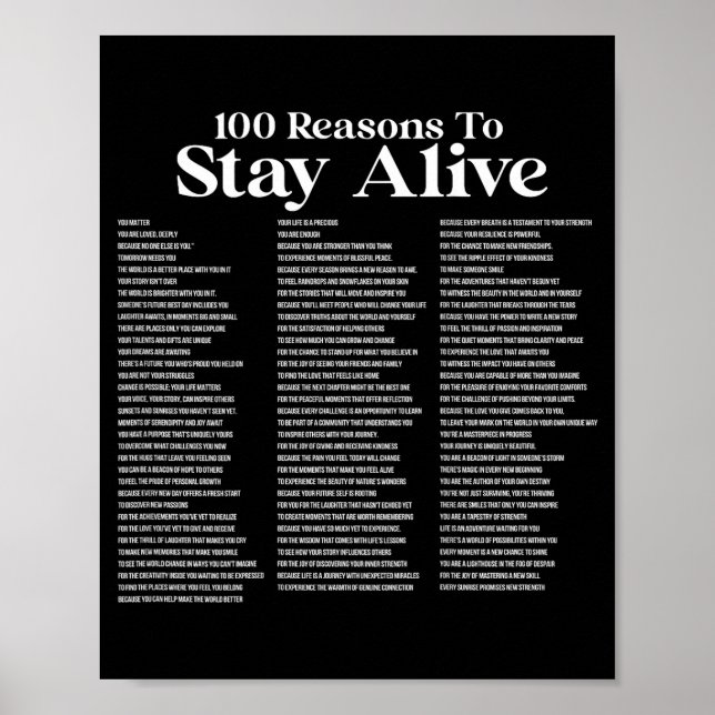 Poster 100 Reasons To Stay Alive Suicide Prevention 988 S (Frente)