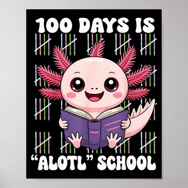 Poster 100th Day Of School 100 Days Is Alotl School Axolo (Frente)