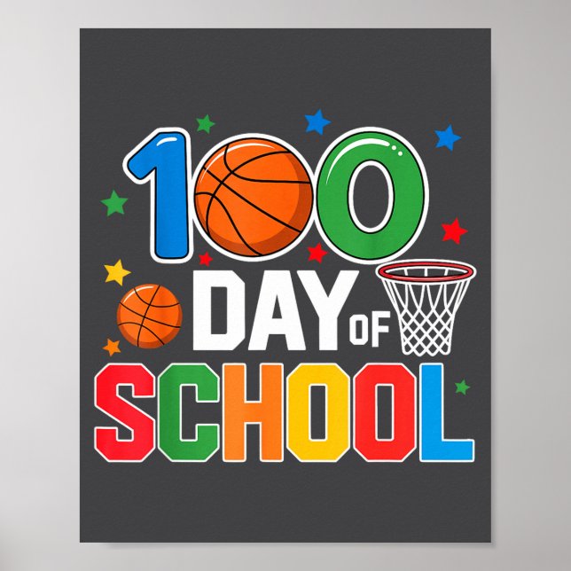 Poster 100th Day Of School Basketball - Kids 100 Days Of  (Frente)