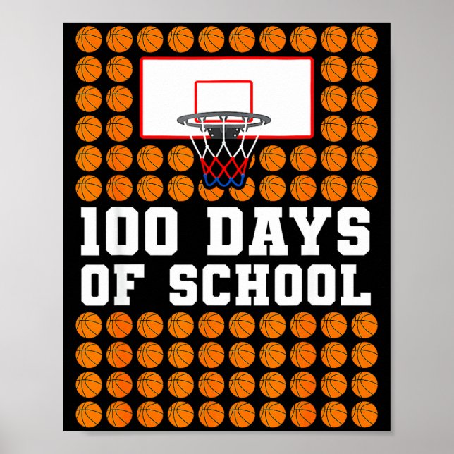 Poster 100th Day Of School Basketball Kids 100 Days Of Sc (Frente)