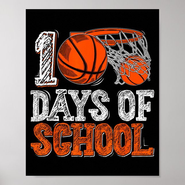 Poster 100th Day Of School Basketball Kids 100 Days Of Sc (Frente)