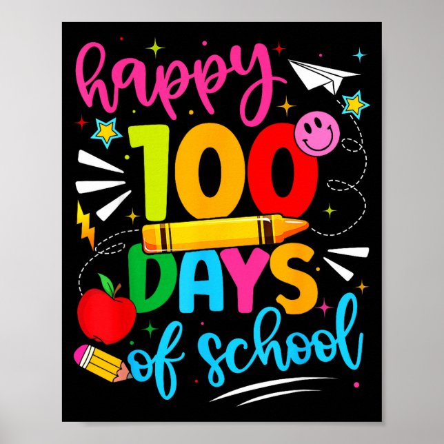 Poster 100th Day Of School Happy 100 Days Teachers Boy Gi (Frente)