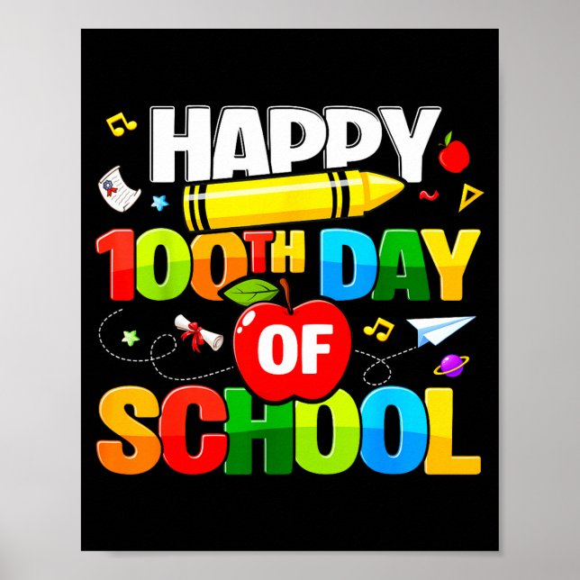 Poster 100th Day Of School Shirt For Teachers Kids Happy  (Frente)