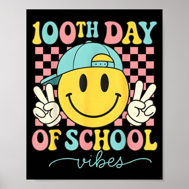Poster 100th Day Of School Vibes 100 Days Teacher Boy Gir (Frente)