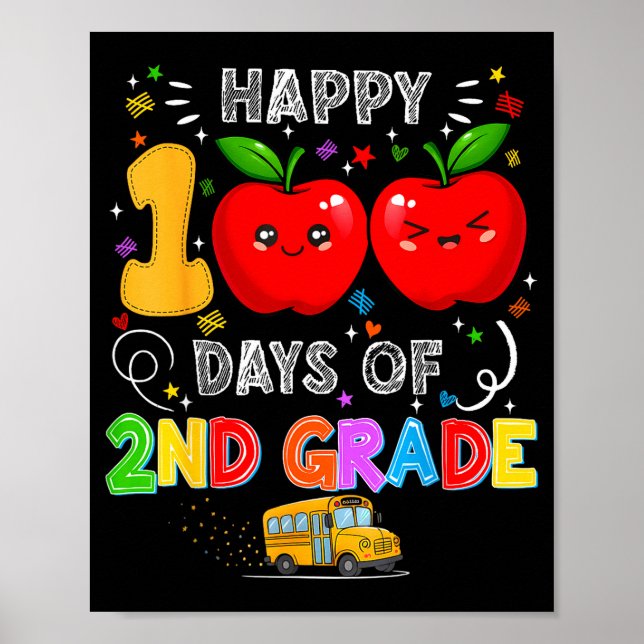 Poster 100th Days Of 2nd Grade 100 Days Toddler Girl  (Frente)