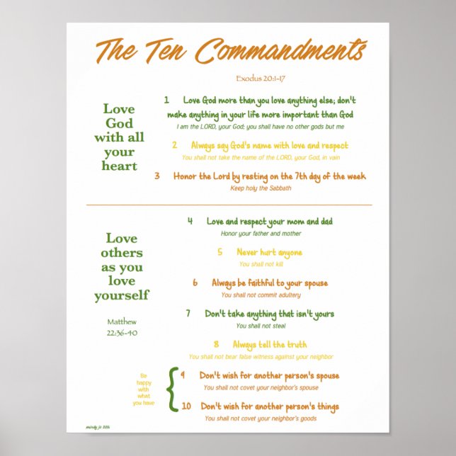 Pôster 10 Commandments for Kids--Earth Tones (Frente)
