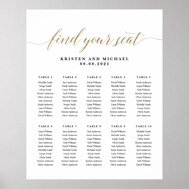 Poster 10 Convidados do Mesa 100 Encontre seu Gráfico de  (Frente)