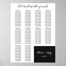 Poster 10 Mesa | Elegante Gráfico de Assentos de Casament