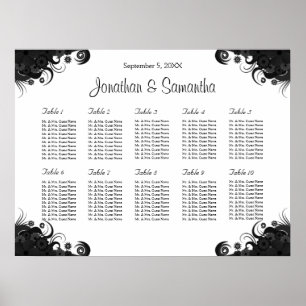 Poster 10 mesas Wedding preto e branco que assentam