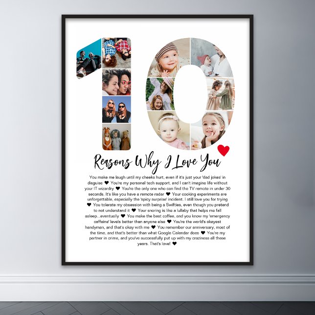 Poster 10 Razões Por Que Te Amo Na Colagem De 10 Anos (10 reasons why I love you poster wall art)